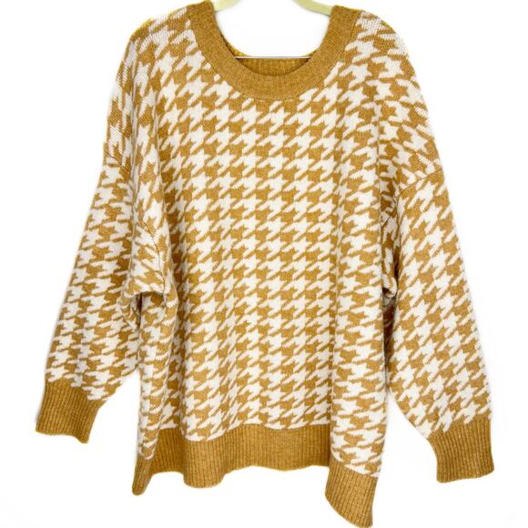 Ava & Viv White & Tan Houndstooth Soft Stretch Cotton Tight Knit Sweater Sz 4X - Picture 1 of 9